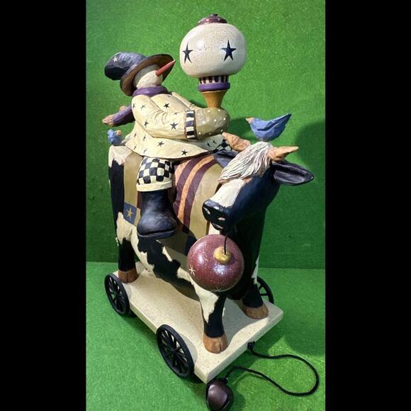Williraye Folk Art ~ SNOWMAN ON COW Pull Toy ~ WW2390 Dreaming of Christmas - Picture 5 of 9